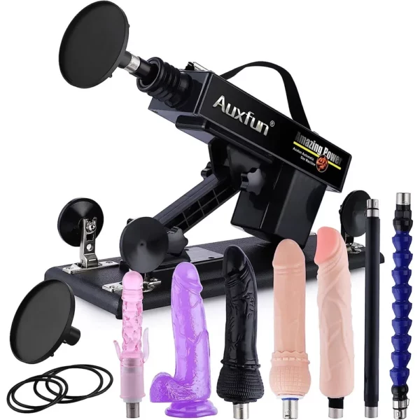 Auxfun Thrusting Sex Machine with 3XLR Connector Attachments and Suction Cup Adapter